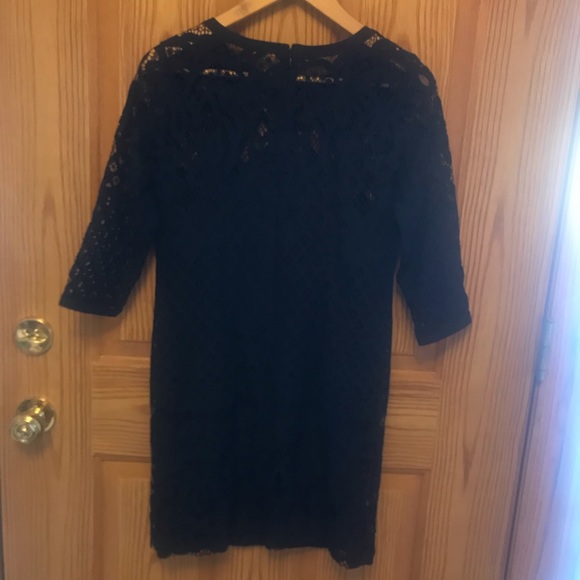 LOFT Navy Blue Lace Shift 3/4 Sleeves Mini Dress Size 2. - Picture 2 of 6